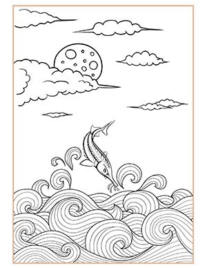 Full Sturgeon Moon Coloring Page