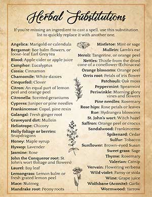 Herbal Substitutions Witch Grimoire Page