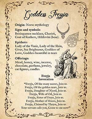 Goddess Freyja Grimoire Page