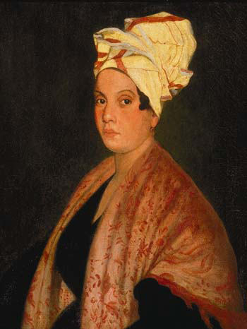 1920 portrait formerly identified as Marie Laveau (1794–1881) by Frank Schneider, based on an 1835 painting (now lost?) by George Catlin
