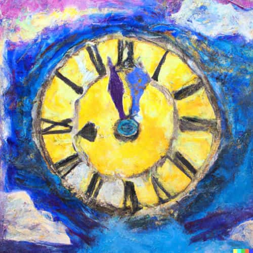 An oil painting of a clock. Image created with DALL-E AI Art Generator.