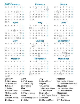 Printable Wiccan Pagan Holidays Calendar 2023